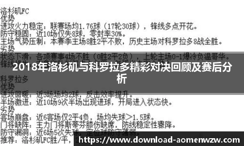 2018年洛杉矶与科罗拉多精彩对决回顾及赛后分析